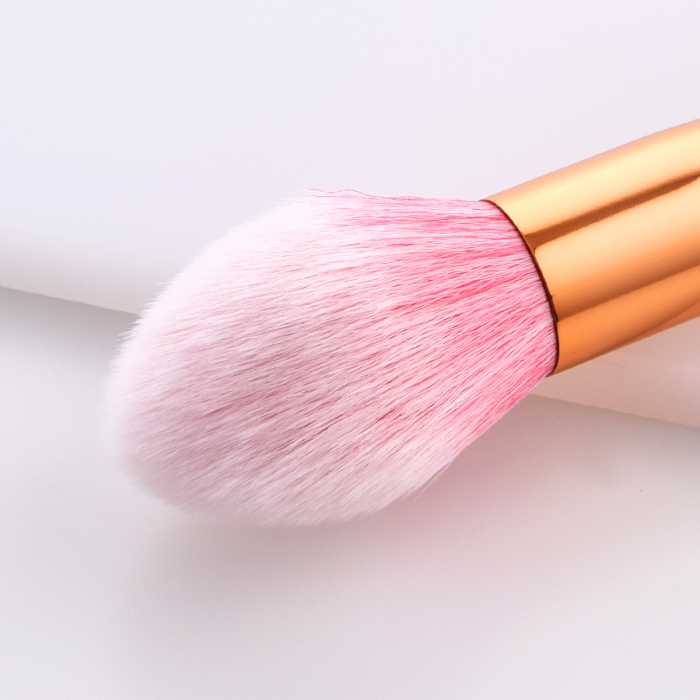 Set 10 pensule machiaj FiGGA®, Profesionale, manere din lemn si aluminiu, gentuta depozitare, Roz-Auriu [3]