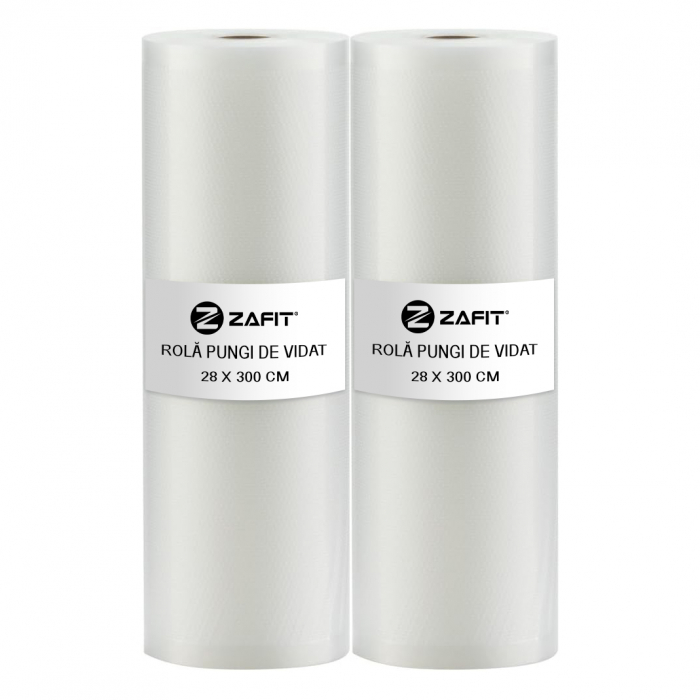 Set 2 role pungi de vidat gofrate ZAFIT™, 28 x 300 cm, pentru aparat de vidat alimente, reutilizabile, rezistente, sous vide, lavabile in masina de spalat, fara BPA, transparent [1]