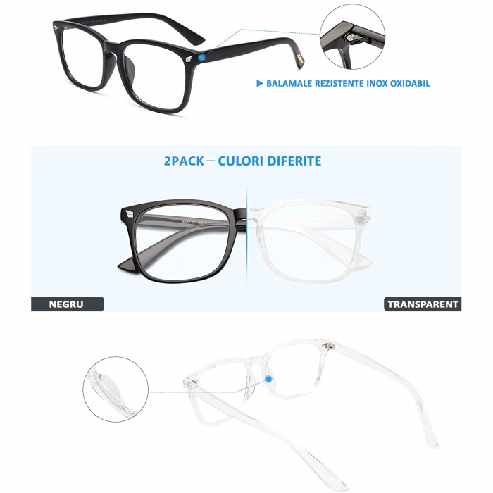 2 db ZAFIT™ védőszemüveg készlet számítógéphez, telefonhoz, táblagéphez, laptophoz, televízióhoz, játékhoz, kék fény elleni, tükröződésmentes, uniszex, fekete és áttetsző színben [4]