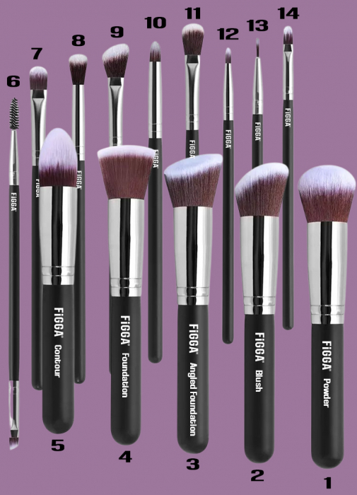 Set 20 pensule machiaj FiGGA®, manere din lemn si aluminiu, trusa make-up profesional, gentuta depozitare [8]