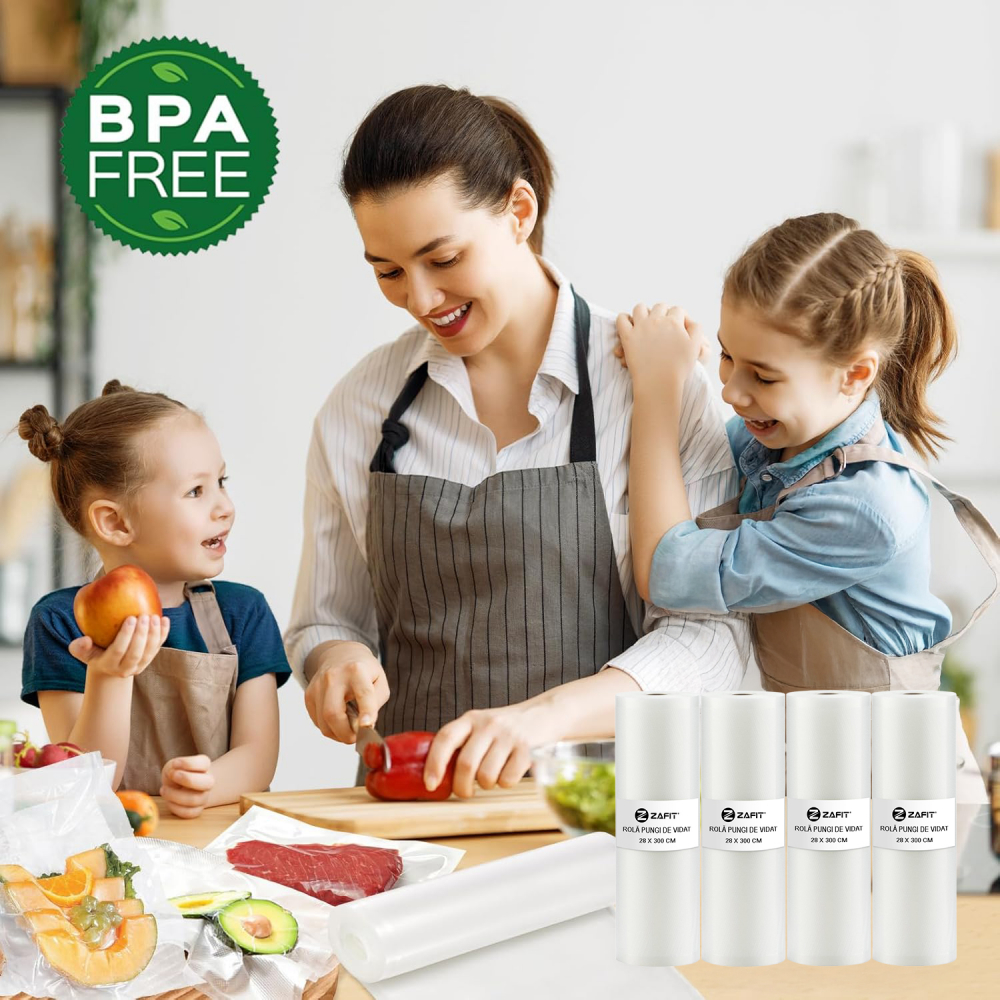 Set 6 role pungi de vidat gofrate ZAFIT™, 28 x 300 cm, pentru aparat de vidat alimente, reutilizabile, rezistente, sous vide, lavabile in masina de spalat, fara BPA, transparent [9]