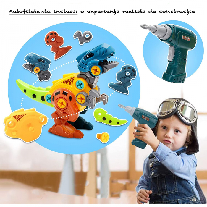 FiGGA® összeszerelhető dinoszaurusz készlet gyerekeknek, tárolódobozzal, elektromos csavarhúzóval, interaktív játék fiúknak és lányoknak 2–8 éves korig [3]