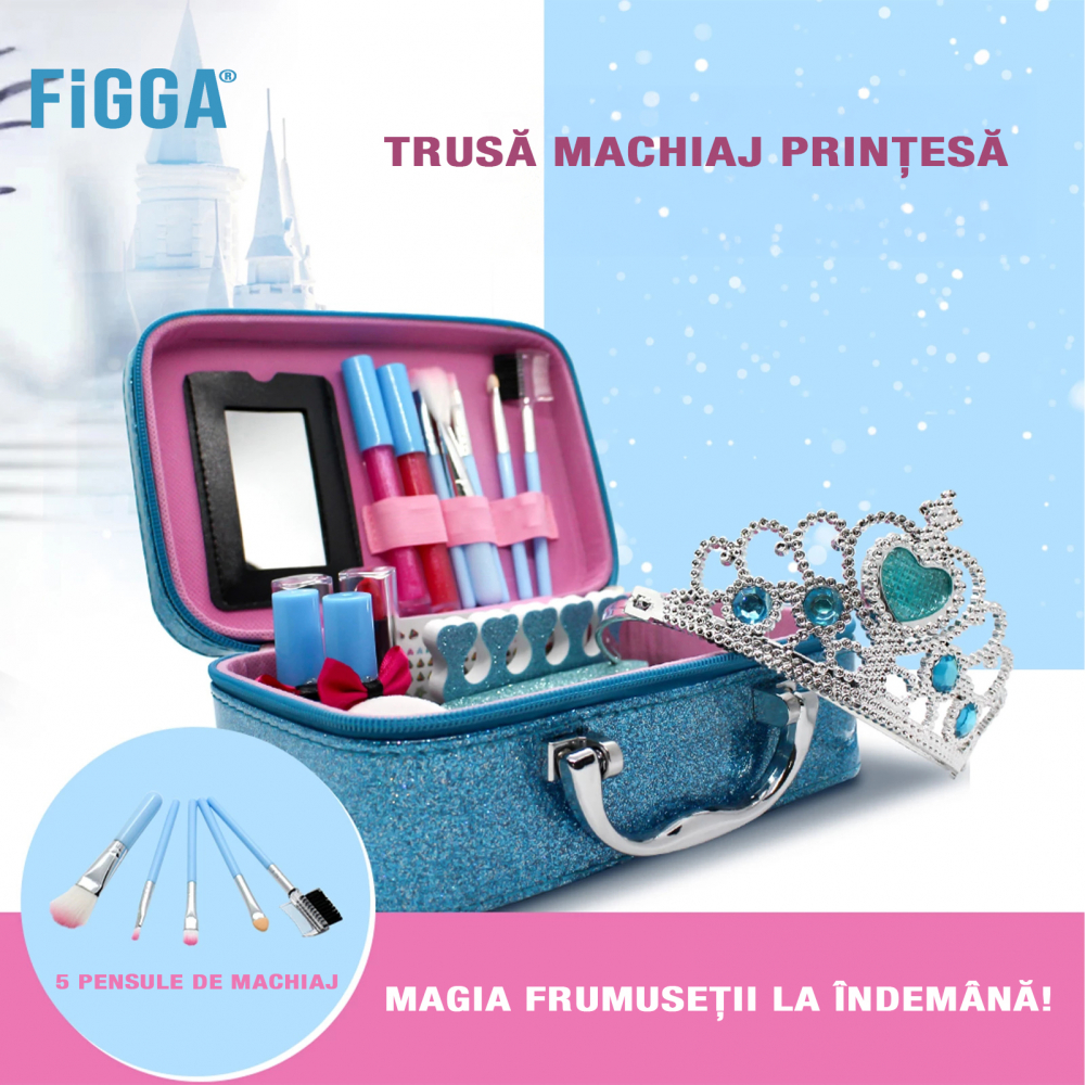 Trusa machiaj copii FiGGA® 4 ani+, 22 elemente, non toxic, solubil in apa, Printesa iernii [4]