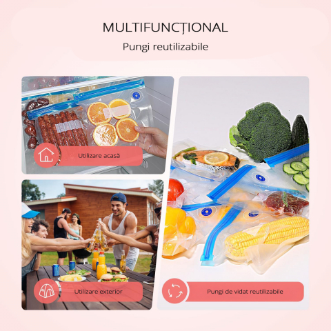 Aparat de vidat alimente ZAFIT™ PMP-01 aluminiu, 15 pungi de vidat incluse, Portabil, Tip pompa, Reincarcabil, Acumulator 800 mAh, Putere 5W, Debit 2.5l/min, cablu incarcare inclus, Negru [6]