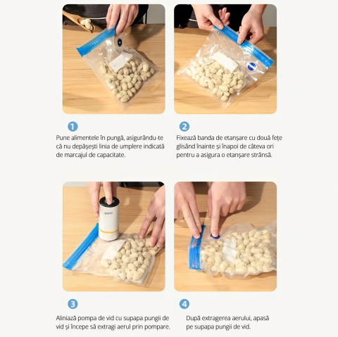 Вакуумен уред за храни ZAFIT™ PMP-02, включени 10 вакуумни плика, преносим, тип помпа, презареждаем, акумулатор 400 mAh, мощност 3 W, дебит 2.5 л/мин, включен кабел за зареждане [5]