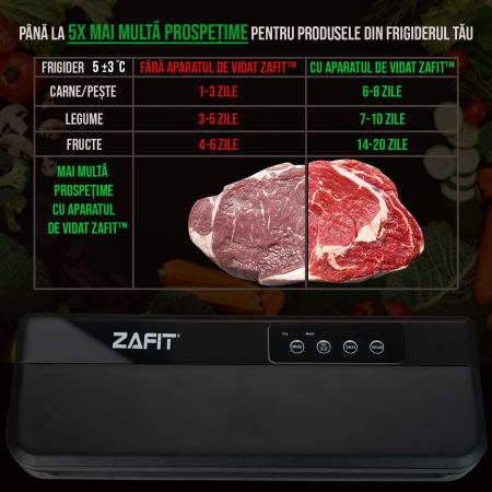 Aparat de vidat alimente ZAFIT™ VID-110 Professional, 110 W, 28 cm bara de lipire, 10 pungi de vidare incluse, Negru [5]