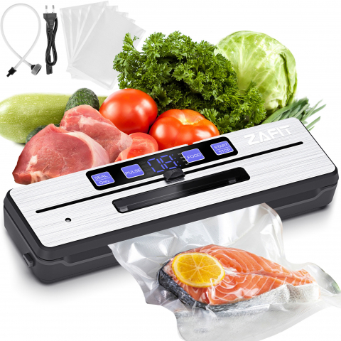 Macchina per sottovuoto alimentare ZAFIT™ VID-360 PRO+, tubo per sottovuoto per bottiglie e contenitori, barra saldante da 30 cm, 5 sacchetti inclusi, Nero/Inox