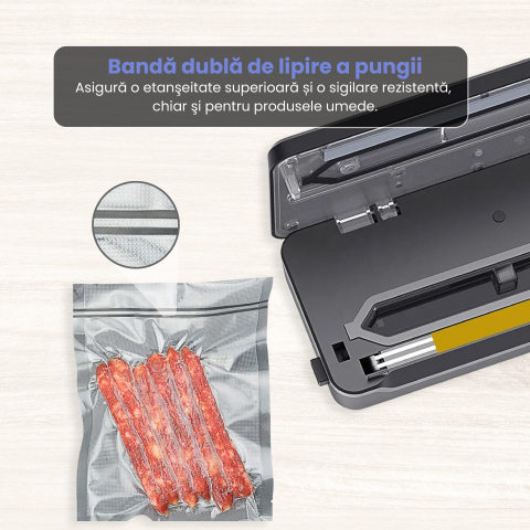 Aparat de vidat alimente ZAFIT™ VID-360 PRO+, Furtun vidare sticle si caserole, 30 cm bara de lipire, 5 pungi incluse, Negru/Inox [3]