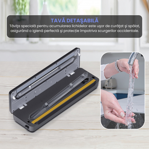 Aparat de vidat alimente ZAFIT™ VID-360 PRO+, Furtun vidare sticle si caserole, 30 cm bara de lipire, 5 pungi incluse, Negru/Inox [4]