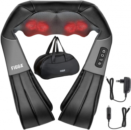 Dispositivi per massaggi - Dispositivo professionale di massaggio elettrico FiGGA® per collo e schiena, con riscaldamento, cervicale, lombare, addome e gambe, movimenti 3D, rilassamento muscolare, per uso a casa, in ufficio e i