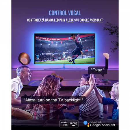 Banda LED RGB ZAFIT™ 5 metri, Interior IP20, 60 leduri/m 5050 RGB, Adeziva, Wi-Fi, aplicatie telefon, timer On/Off, telecomanda, mod muzica, microfon, intensitate lumina reglabila [6]