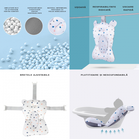 Vasca da bagno per bambini con supporto FiGGA®, 0–48 mesi, pieghevole, con termometro, piedini antiscivolo, tazza per risciacquo tipo giocattolo, supporto per soffione doccia, portasapone, blu [2]