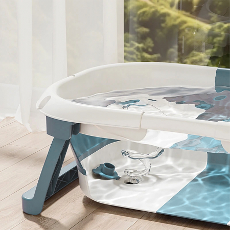 Cadita bebe cu suport FiGGA®, 0-48 luni, portabila, extra pliabila, termometru, picioare antiderapante, suport cap de dus, Verde [4]