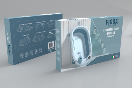 Vasca da bagno per bambini FiGGA®, 0–48 mesi, pieghevole, con termometro, piedini antiscivolo, tazza per risciacquo tipo giocattolo, supporto per soffione doccia, portsapone, blu [8]