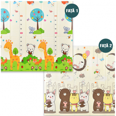 Covor de joaca FiGGA® pentru copii 200 x 180 cm, Spuma protectie, Termoizolant, Pliabil, 2 fete, Covoras bebe interactiv si educativ pentru activitati de joaca a bebelusului, Print 03 [1]