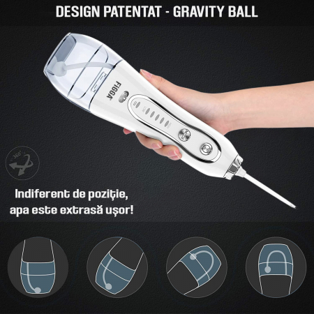 FiGGA® Oral-F101 szájzuhany, professzionális hordozható irrigátor, 8 fej, 2500 mAh akkumulátor, 5 sebesség, 300 ml tartály, IPX7 vízálló, túlmelegedés elleni védelem, tárolótáska, fehér [1]