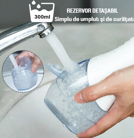 FiGGA® Oral-F101 szájzuhany, professzionális hordozható irrigátor, 8 fej, 2500 mAh akkumulátor, 5 sebesség, 300 ml tartály, IPX7 vízálló, túlmelegedés elleni védelem, tárolótáska, fehér [4]