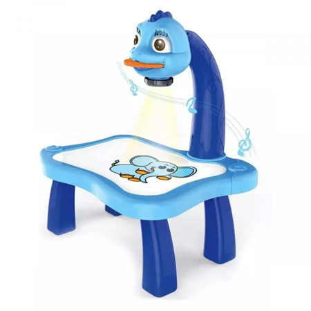 Giocattolo educativo tipo lavagna FiGGA® con tavolo da disegno con proiettore, ologramma, 3 dischi con 24 stencil, 12 pennarelli, modello Giraffa, Blu [1]