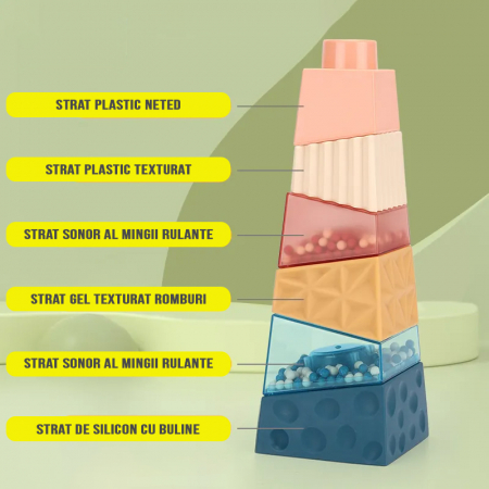 Montessori típusú oktató és érzékszervi torony játék csecsemőknek és 1, 2, 3 éves gyerekeknek, lányoknak és fiúknak [4]