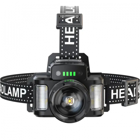 Lanterna puternica de cap FiGGA® LED 30W, 18000 lumeni, 500 metri distanta, 5000K, acumulator reincarcabil 6000 mAh, Profesionala, Frontala, Cablu de incarcare [1]