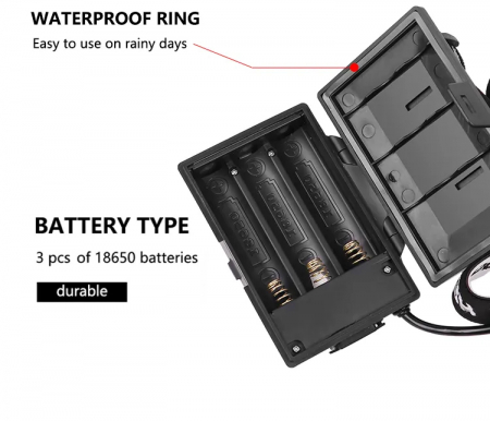Lanterna puternica de cap FiGGA® LED XHP-90, 27000 lumeni, 900 metri distanta, 5000K, 3 baterii reincarcabile de 18650 Li/3500 mAh, Profesionala, Frontala, Cablu de incarcare [5]