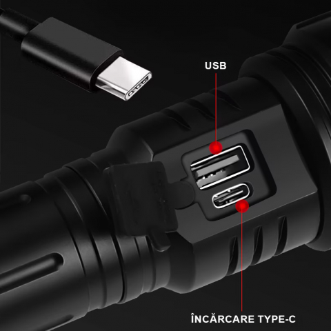 Professzionális erős zseblámpa FiGGA®, LED XHP-160, 48000 lumen, 26650 Li akkumulátor, töltőkábel [6]