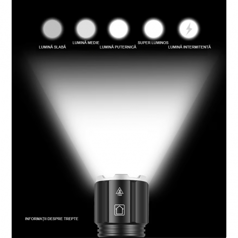 Professzionális erős zseblámpa FiGGA®, LED XHP-160, 48000 lumen, 26650 Li akkumulátor, töltőkábel [7]