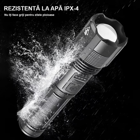 Lanterna puternica profesionala FiGGA®, LED XHP-50, 15000 lumeni, acumulator 18650 Li, structura aliaj aluminiu, Cablu de incarcare [9]