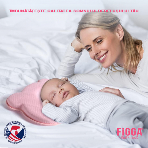 Perna bebelusi FiGGA® pentru formarea capului, Anti Plagiocefalie, Spuma cu memorie, Husa de protectie, Roz [4]