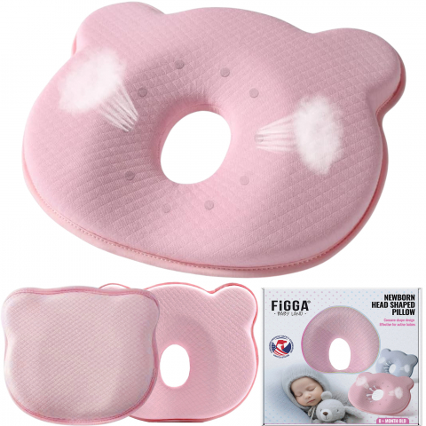 Produse copii - Perna bebelusi FiGGA® pentru formarea capului, Anti Plagiocefalie, Spuma cu memorie, Husa de protectie, Roz