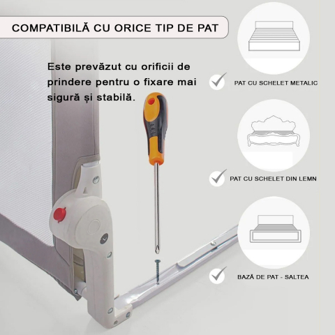 Protezione letto per bambini FiGGA®, barriera laterale ribaltabile 150 x 48,5 cm, Grigio [4]