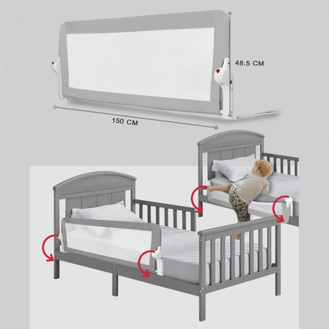 Protezione letto per bambini FiGGA®, barriera laterale ribaltabile 150 x 48,5 cm, Grigio [1]