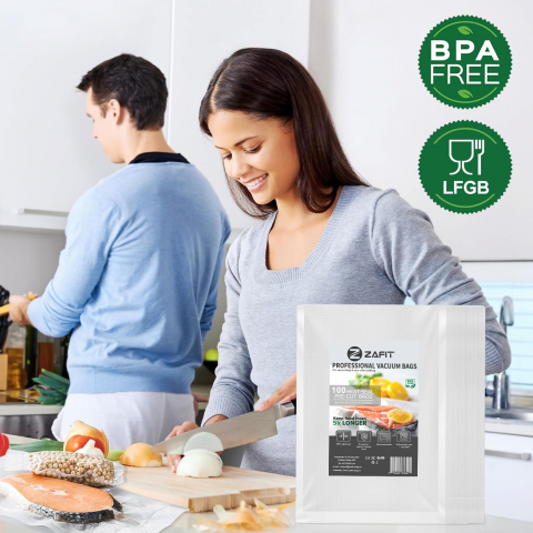 ZAFIT™ vákuum tasakok, hullámosítottak, élelmiszervákuum géphez, 100 darab, 20 x 30 cm, újrahasználható, tartós, sous vide, mosogatógépben mosható, BPA-mentes, átlátszó. [8]
