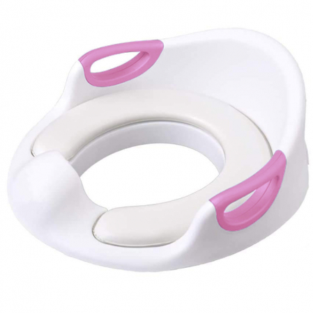 Reductor WC copii ZAFIT®, cu manere si spatar, Portabil, Antiderapant, Alb/Roz [1]