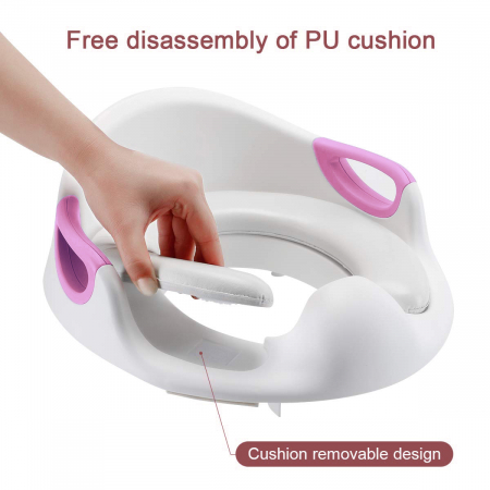 Reductor WC copii ZAFIT®, cu manere si spatar, Portabil, Antiderapant, Alb/Roz [2]