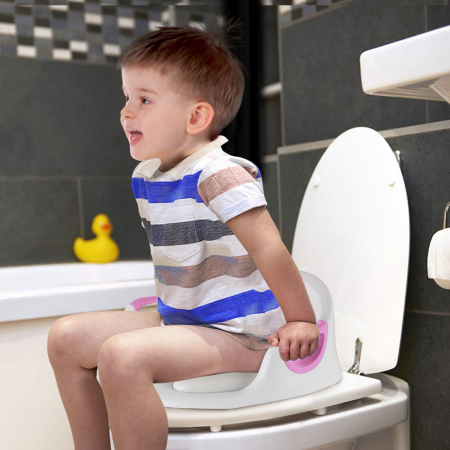 Reductor WC copii ZAFIT®, cu manere si spatar, Portabil, Antiderapant, Alb/Roz [7]