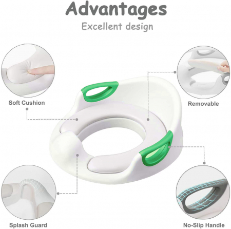 ZAFIT® gyerek WC szűkítő, karfákkal és háttámlával, hordozható, csúszásgátló, fehér/zöld [5]