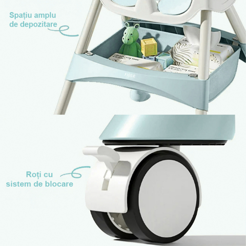FiGGA® 4 az 1-ben etetőszék babáknak, 6–72 hónapos korig, összecsukható magas szék 4 kerékkel, hintaszék, 2 levehető tálca, ötpontos biztonsági öv, zöld [4]