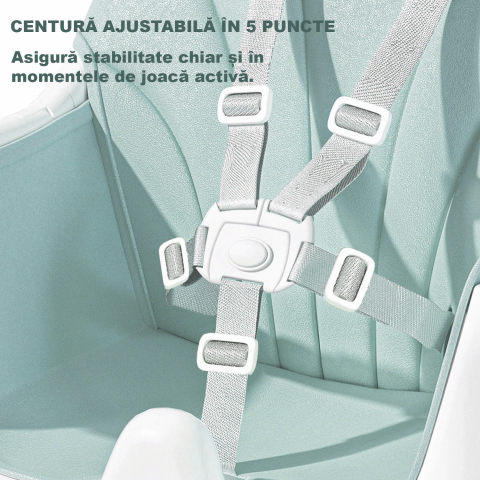 FiGGA® 4 az 1-ben etetőszék babáknak, 6–72 hónapos korig, összecsukható magas szék 4 kerékkel, hintaszék, 2 levehető tálca, ötpontos biztonsági öv, zöld [6]