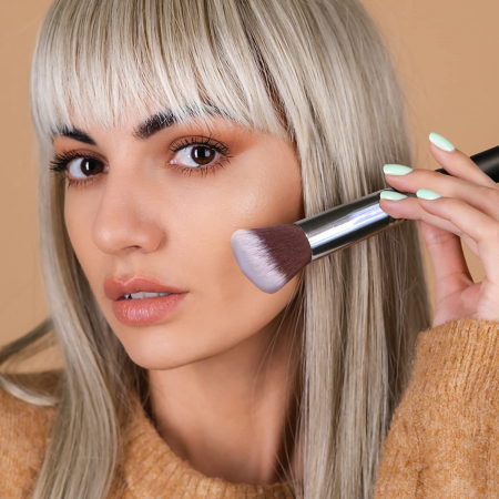 Set 14 pensule machiaj FiGGA®, Profesionale, manere din lemn si aluminiu, gentuta depozitare, Negru-Argintiu [3]