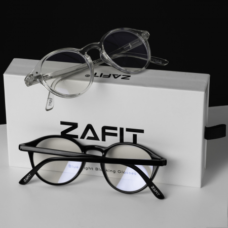 Set 2 x Occhiali protettivi per computer ZAFIT™, per schermo di telefono, tablet, laptop, televisore, gaming, Anti luce blu, Anti riflesso, Unisex, modello rotondo, colore Nero e Trasparente [7]