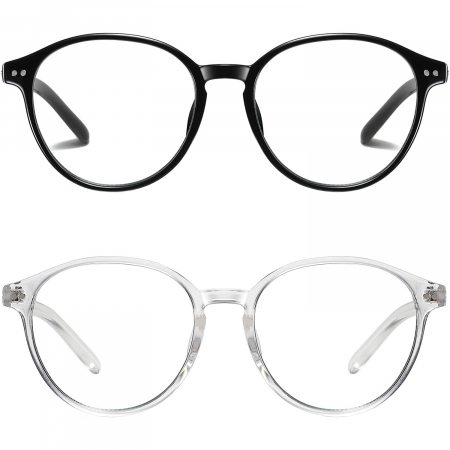 Ochelari - Set 2 x Ochelari protectie calculator ZAFIT™, ecran telefon, tableta, laptop, televizor, gaming, Anti-lumina albastra, Anti-reflexie, Unisex, model rotund, culoare Negru si Transparent