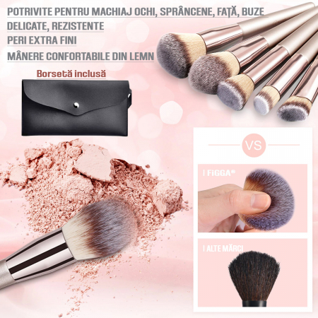 Set 20 pensule machiaj FiGGA®, manere din lemn si aluminiu, trusa make-up profesional, gentuta depozitare [3]
