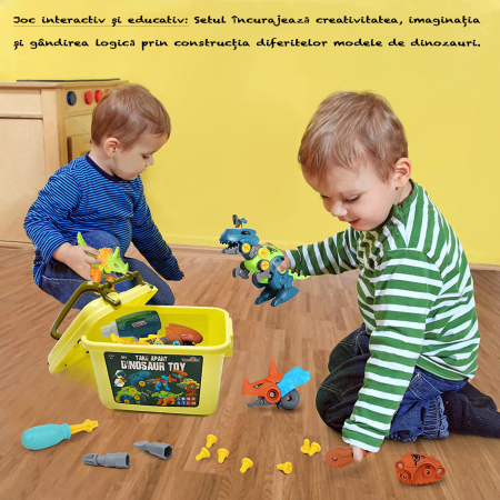 FiGGA® összeszerelhető dinoszaurusz készlet gyerekeknek, tárolódobozzal, elektromos csavarhúzóval, interaktív játék fiúknak és lányoknak 2–8 éves korig [3]