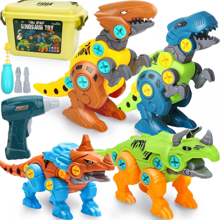 Giocattoli per bambini - Set di dinosauri assemblabili FiGGA® per bambini, con scatola portaoggetti, avvitatore elettrico, giocattolo interattivo per ragazzi e ragazze dai 2 agli 8 anni