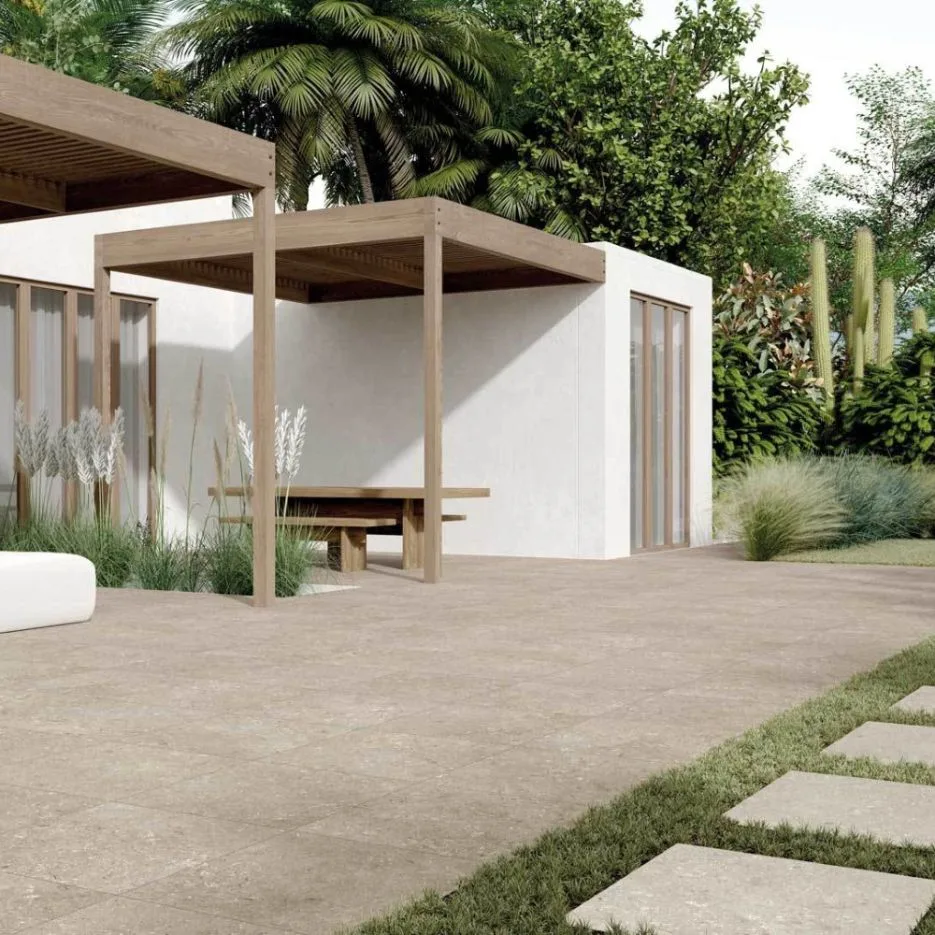 Gresie exterior 60x60 2cm portelanata Ultra Shellstone Beige, rectificata, mata, aspect piatra, Import Italia [3]