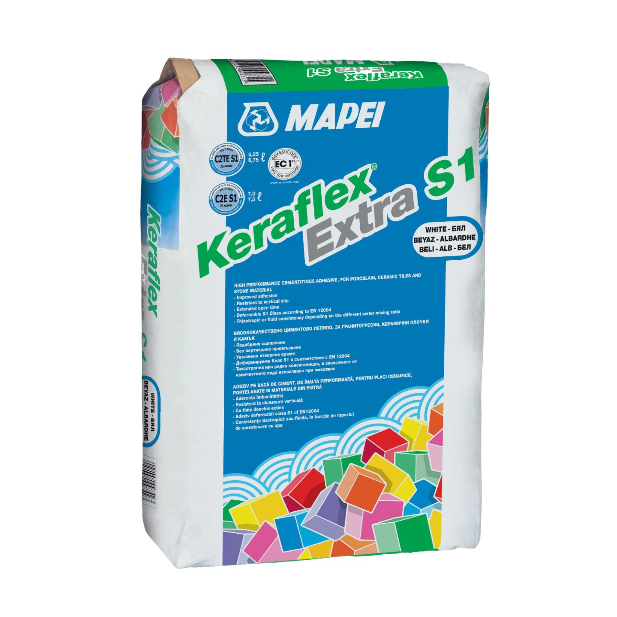 Adeziv & Hidroizolatie - Adeziv pentru placi ceramice si din piatra naturala Mapei Keraflex Extra S1, interior / exterior, alb, 25 kg