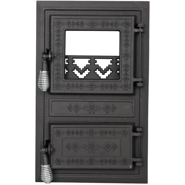 Ușă sobă - Usa Soba Monobloc cu Geam Motive Romanesti, Montaj (Lxh mm): 400x215 mm