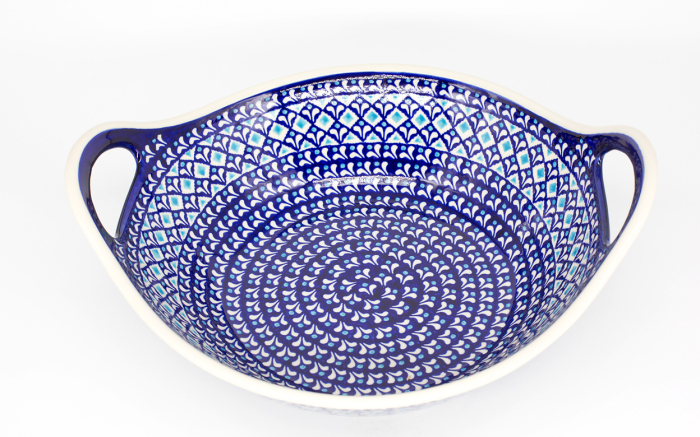 Bol cu manere Blue Diamonds, ceramica smaltuita, pictata manual, 33,4 cm, volum 3,0 L [2]