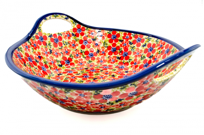 Bol cu manere pentru salata Fire Poppies, ceramica smaltuita, pictata manual, 27,0 cm, volum 1,5 L [2]